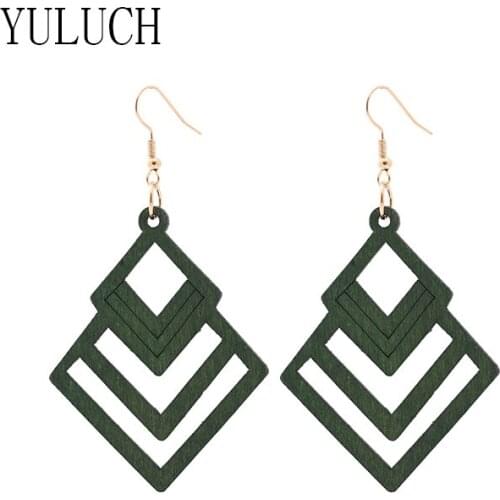 YULUCH Novelty Natural Wood Hollow Pendant Earrings Womens Simple Party Art Jewelry Personality Elegant Accessories LADY