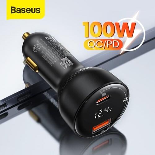 Baseus 100W Fast Charging Car Charger Digital Display PPS Dual Port USB Type C Quick Charge 4.0 3.0 PD Phone Charger For iPhone