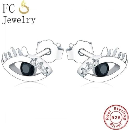 FC Jewelry 100% 925 Silver Small Turkish Evil Eye Zirconia Crystal Stud Earring For Womens Accessories Brinco Amulet Oorbellen