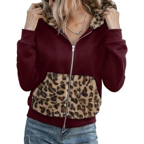 Hoodies women Leopard Print Stitching Zippered Hoodie Long-sleeved Jacket Coat Tops sweatshirt толстовка женская sudaderas 2020