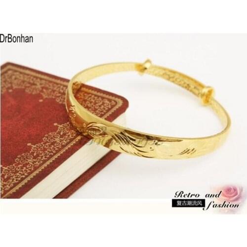 Yellow gold color bangles for women 24K gold bracelets wedding party Bridal jewelry joias ouro Factory Price Vintage