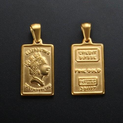 ZMFashion Retro Fashion Personality Square Queen Pendant Stainless Steel DIY Gold Steampunk Charms For Jewelry Making Wholesale