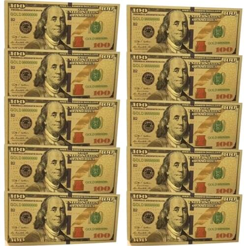 10pcs USA New 100 Dollar Gold Foiled Platsic Banknote Bill Fake Money United States OF America Replica Coin Souvenirs Drop Ship