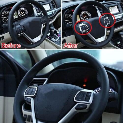 2PCS Silver Chrome ABS Steering Wheel Button Insert Cover Moulding Trim Frame Decoration Sticker For Highlander 2015 car styling