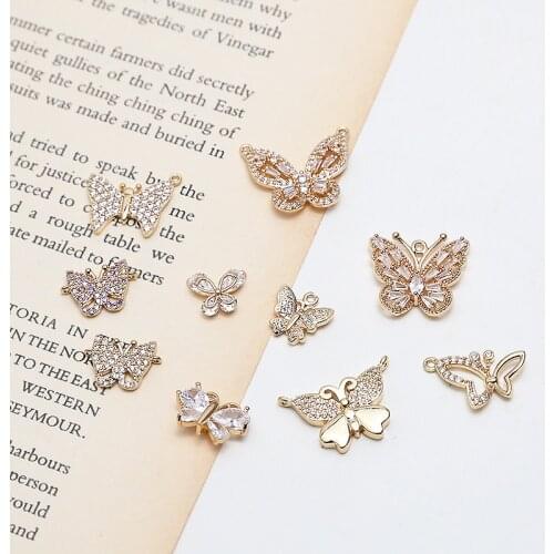 4pcs New Trendy copper plated Earrings for Women inlaid zircon butterfly wild pendant diy jewelry necklace bracelet accessories