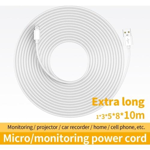 5m 10m Extended Micro USB Cable for Monitoring Power Cord Mobile Phone Android Adapter Charging Charger Cable Remote Wiring Cord