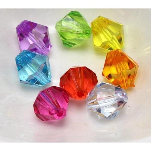 50 Mixed Colour Transparent Acrylic Faceted Bicone Beads 14mm