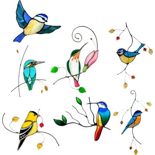 7PCS Stain Glass Window Stickers Car Decoration Stickers Cute 3D Bird Stickers For Kitchen Office Bedroom Toilet Cover Bathroom