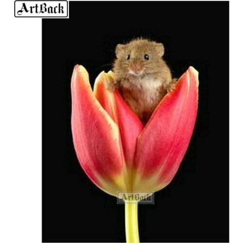 5d diamond painting tulip on mouse full square / round flower diamond embroidery diy diamond mosaic gift