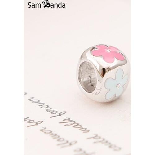Authentic 100% 925 Sterling Silver Square Flower Bead Charm Beads Fit Pandora Bracelets For Women Gift Jewelry