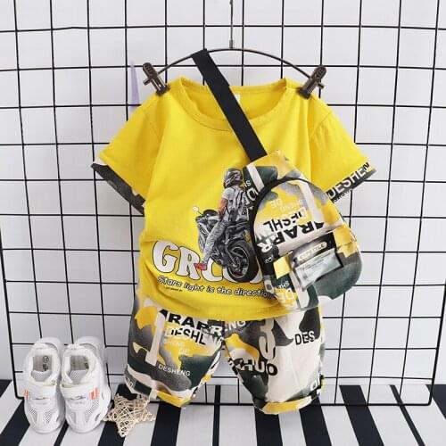 Children Clothes Fashion Summer Baby Girls Clothing Boys SPorts T-Shirt+Bag+Shorts 3Pcs/Sets Toddler Costume Kids Tracksuits