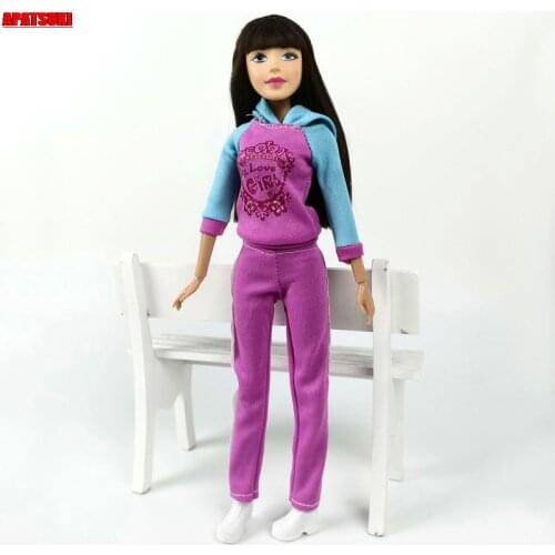 Purple Fashion Outfits For Barbie Doll Clothes Yoga Sport Wear Handmade Hoodie Pants For Barbie Dollhouse 1/6 Dolls Accessories