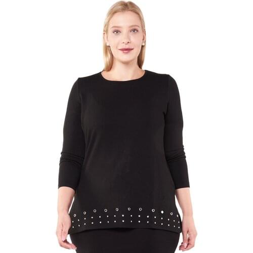 Hanezza Large Size Skirt Tip Bird Eye Detailed Bluz