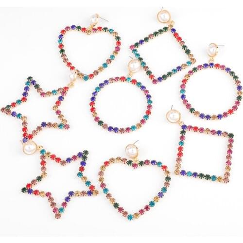 JIJIAWENHUA Fashion New Irregular Rhinestone Metal Hoop Earrings Ladies Popular Temperament Jewelry Accessories