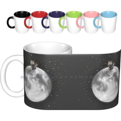 Lost In A Space / Moonelsh Ceramic Mugs Coffee Cups Milk Tea Mug Moon Cat Moon Cat Space Luna Cat Moon Cute And Creepy