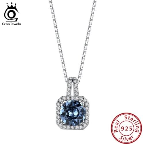 ORSA JEWELS Blue Crystal Necklace for Women 925 Silver Pendant Necklace Female Exquisite Romantic Fine Jewelry Necklace SWN01