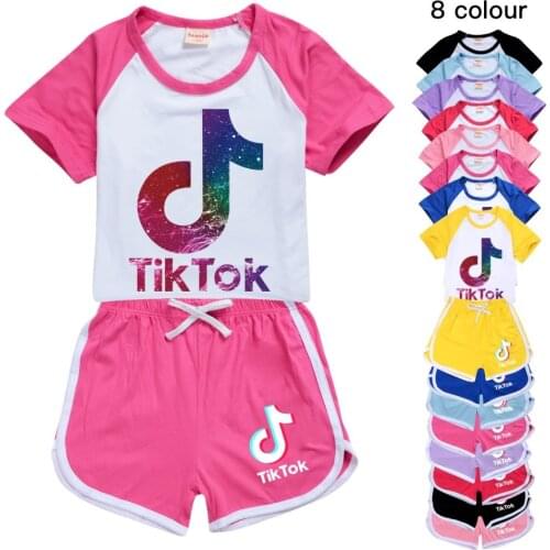 TIK TOK Teen Clothes Summer Boys Clothing Sets Fashion T-Shirts + Sports Shorts 2pcs Suit Children Clothes Suits 2-16Year