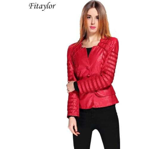 Fitaylor New Spring Autumn Women Faux Leather Jacket Pu Black Wine Red Zippers Long Sleeve Plus Size 4XL Motorcycle Biker Coat