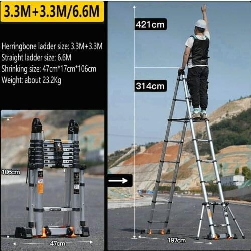 3.3M+3.3M Herringbone Ladder/6.6M Straight Ladder Aluminum Multifunctional Foldable Telescopic Anti-tilt Engineering Ladder