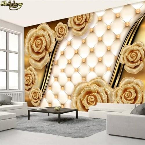Beibehang Custom Photo Wallpaper 3D Floral Background Modern Golden rose soft bag wallpaper for Living Room Bedroom Mural Paper