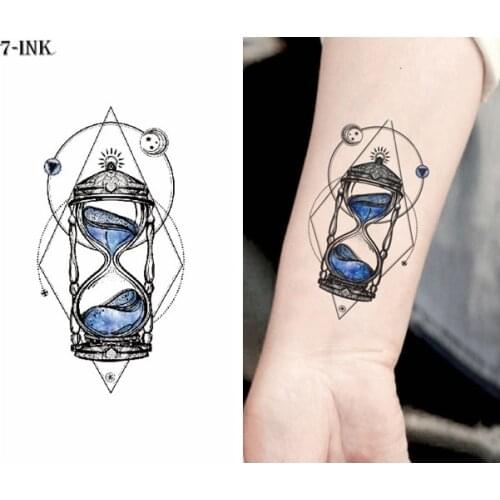Water Transfer Tattoo Hourglass moon star tattoo body art Waterproof Temporary fake Tattoo for man woman kid 10.5*6cm