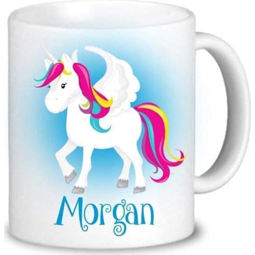 Personalized Unicorn Mug Rainbow Unicorn Cup Dinnerware Blue Unicorn Ceramic Mug, You Pick Color Kids Name Gift