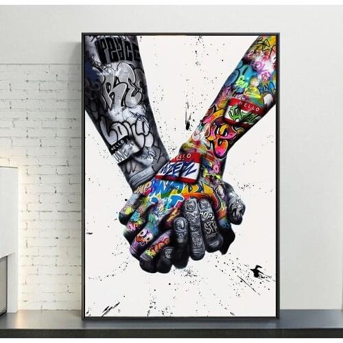 Graffiti Art Lovers Hands Canvas Posters And Prints Abstract Street Art Paintings On the Wall Art Decor Pictures for Home Design