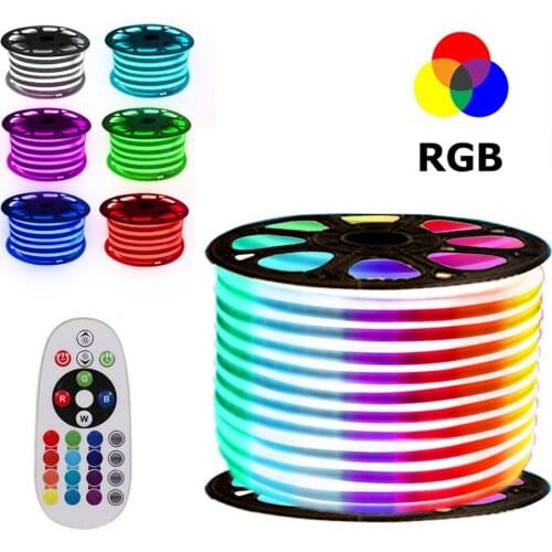 RGB Neon Strip Waterproof 220V 240V EU Plug Dimmerable Flexible Ribbon Tape Lamp Home Decoration 60leds/m 5050 LED Strip