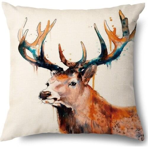 Artinlive Christmas Wapiti Cotton Linen Pillow Cushion Cover Pillow Case Home Sofa Throw Pillow Cover Bed Car Decor 45X45CM