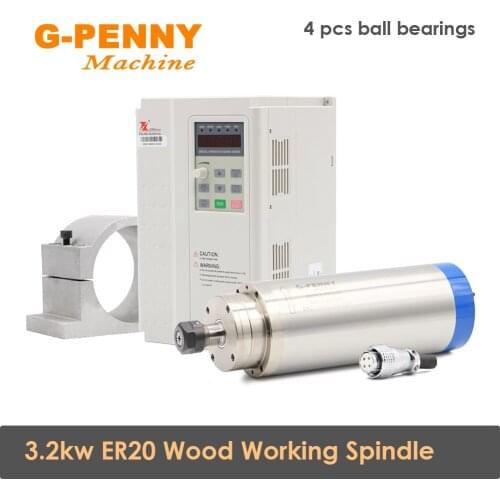 3.2kw ER20 Water cooled spindle 4pcs ball bearings Wood working spindle motor for CNC & 3.7KW FULING Inverter 100mm Bracket Kit