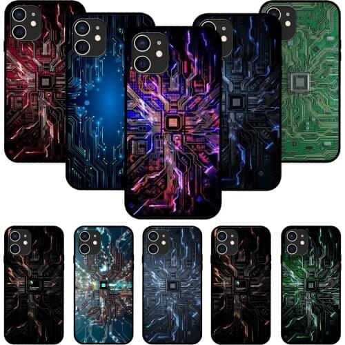 For iPhone 11 12 8 Plus Mini Pro X XR XS Max 4 5 7 6 6S 8 SE Phone Case Black Cover Shell Silicone Computer Motherboard board