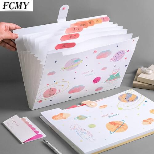Cute Planet Plastic Portable File Folder Extension Receipt File Sorting Organizer Office Storage Bag Folders Filing Products