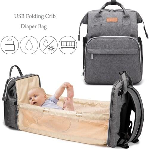 Diaper Bag Moms and Dads USB Backpack Multifunctional Travel Foldable Baby Bed Crib Bags Maternity Nursing Handbag Stroller Bag