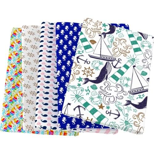 Shell Whale Seahorse Polyester Cotton Fabric For Tissue Kids home textile Sewing Quilting for Sewing Tilda Doll,1Yc13742