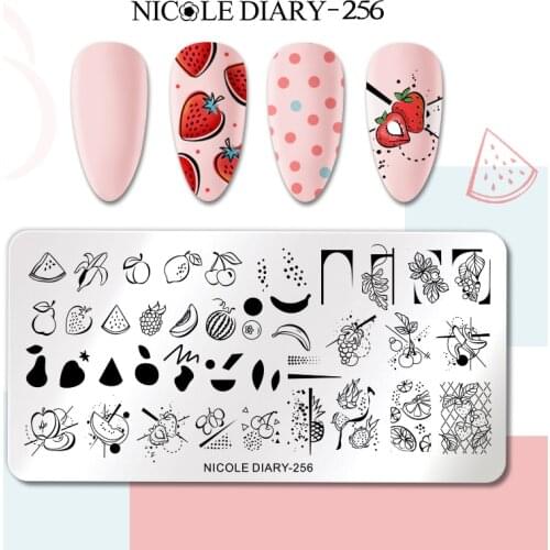 NICOLE DIARY Summer Fruits Nail Stamping Plates Lemon Strawberry Design Stamp Templates Leaf Flowers Line Printing Stencil Tools
