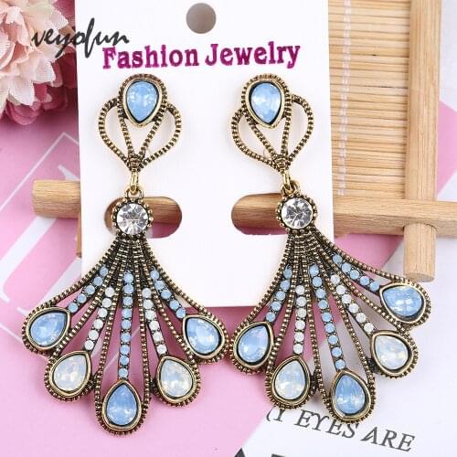 Veyofun Ethnic Acrylic Peacock tail Drop Earrings Vintage 2 Color Dangle Earrings Jewelry For Women New