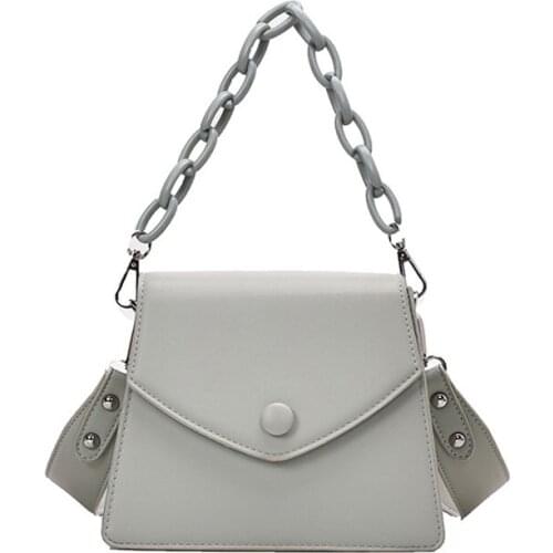 Women Solid Color Thick Chain Small PU Leather Crossbody Bag Ladies Elegant Flap Shoulder Bag with Double Straps