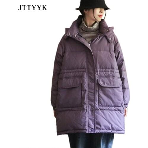 Plus size Clothing Winter Coat Women Warm Hooded Down Jackets Female 2021 Korean Fashion Casual Medium Length Parkas Outerwear