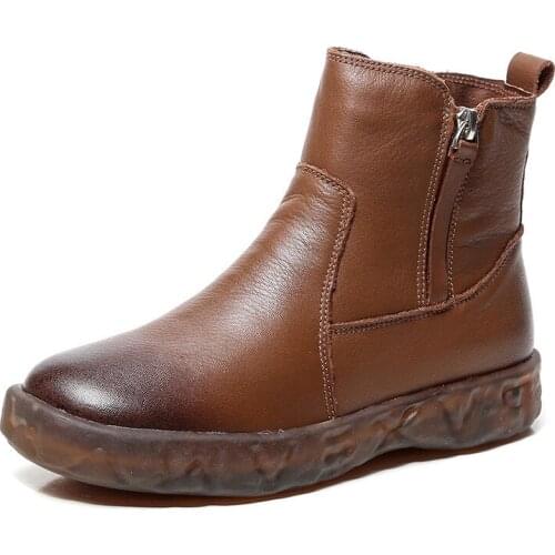 Krasovki 2021 Genuine Leather High Quality Soft Boots Zip For Women Winter Plush Fur Warm Women Shoes Ankle Boots Comfortable