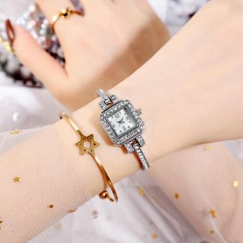 Women Simple Geometry Square Watch Small Dial Rhinestone Bracelet Wristwatch