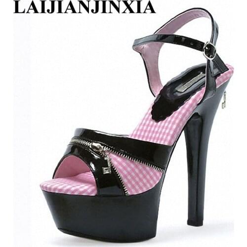 LAIJIANJINXIA Women Wedding Party Dancing Shoes Nightclub 15cm High Heels Sexy Thick Waterproof Strap Slippers Pole Dance Shoes