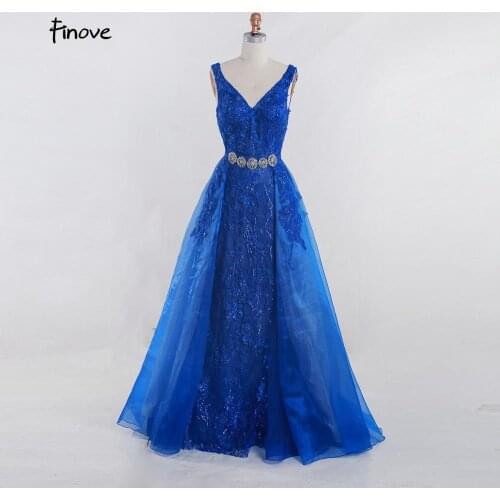 Finove Robe De Soiree Prom Dresses 2020 Appliques With Crystal Floor Length Mermaid Formal Evening Party Gown Dress