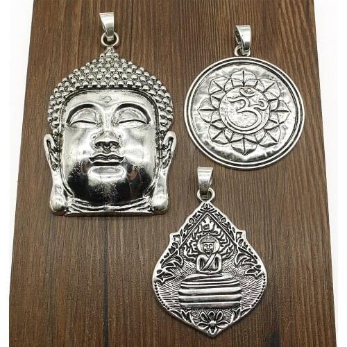 1pcs Pendant Big Buddha Head For Jewelry Making Antique Silver Color Buddha Statue Charms Pendant Om Pendant