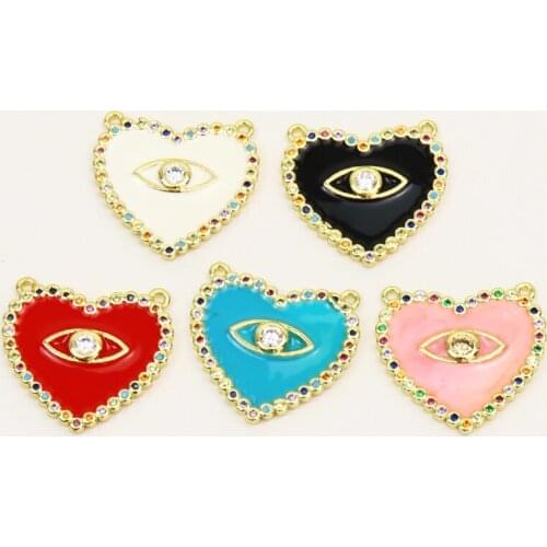 10 Pcs Eyes Heart Enamel Pendant Jewelry Charms Mix color Crescent Jewelry Heart Accessories Necklace Pendant 51798