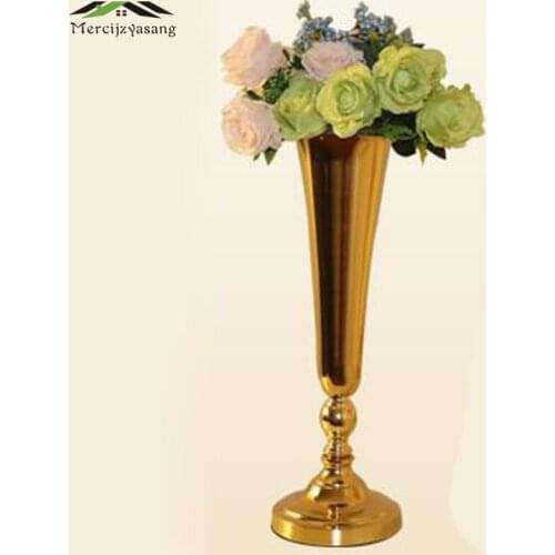 2Pcs/Lot Flower Vases Floor Metal Vase Plant Floral Holder Flower Pot Road Gold Lead for Home/Wedding Corridor Decoration G161