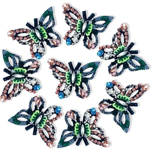 2020 New 3D Butterfly Beaded Applique Rhinestone Patches Sew on Fabric Badge Girls Women Clothing Accessories Garment Decoration