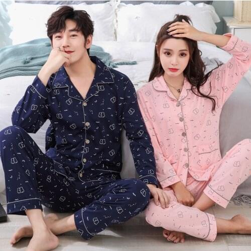 2020 Autumn Winter Long Sleeve Couple Cotton Print Pajama Sets for Women Sleepwear Suit Pyjama Homewear Pijama Mujer Men Clothes