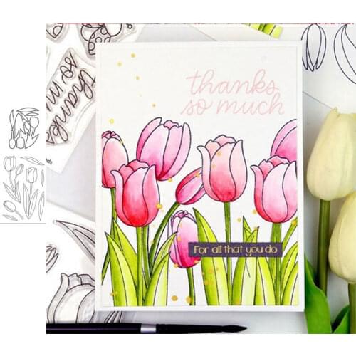 2021 New Flowers Tulip Metal Cutting Dies and Clear Stamps Template Scrapbooking Craft Stencil DIY Album Sheet Mold Mould Decor