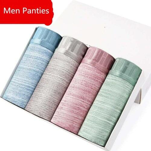 4PCS Men Underwear Cotton Boxers Panties Comfortable Mens Underpants Sexy Solid Trunks Shorts Men Boxer