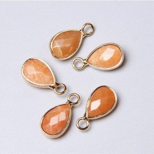 5pcs Natural orange sunstone jaspers stone charm pendants gold Water drop pendants for jewelry making trendy women diy earring